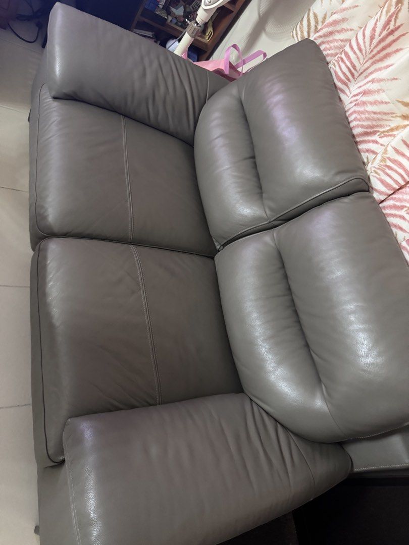 Charles 3-Seater Sofa - Taupe Grey Leather (Category: Sofas) located in Taguig. Submitted by aaltabano (Listing ID 1447786902, Image 2). Description: - Charles 3-seater sofa - Upholstered in taupe grey leather - Plush, pillow-top seats and arms for ultimate comfort - Modern, sleek metal legs - Stylish and comfortable addition to any living room - Dimensions: W209 x D95 x H86 cm 3-seater leather sofa in mint condition, well maintained with leather