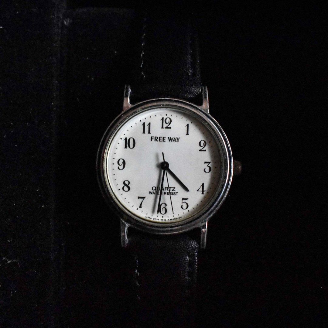 Citizen Freeway Japan Quartz Watch (Category: Men's Watches) located in Makati City. Submitted by _damitnilawrence (Listing ID 1447716397, Image 1). Description: - Classic analog watch from FREE WAY - White dial with clear Arabic numerals - Black leather strap - Quartz movement - Water resistant - Simple and functional, great for everyday wear - Works well.