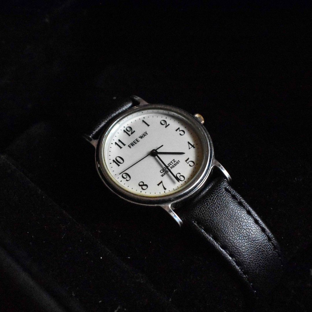 Citizen Freeway Japan Quartz Watch (Category: Men's Watches) located in Makati City. Submitted by _damitnilawrence (Listing ID 1447716397, Image 3). Description: - Classic analog watch from FREE WAY - White dial with clear Arabic numerals - Black leather strap - Quartz movement - Water resistant - Simple and functional, great for everyday wear - Works well.