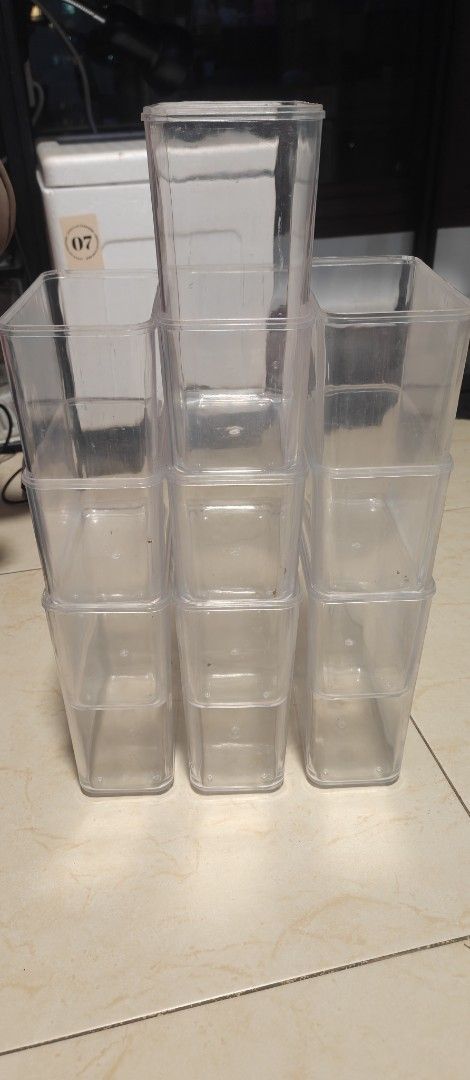 Clear Stackable Betta Containers (Category: Homes & Other Pet Accessories) located in Singapore. Submitted by hardrubberok (Listing ID 1447814158, Image 3). Description: - Clear plastic containers - Stackable design for efficient storage - Perfect for Betta Keeping - Each 14cm(L) X 8.5cm(B) X 18cm(H) - Have 14 pieces. $1 each or all for $10 - take all will be given accessories such as flaring sticks and other Betta stuffs in last pic.