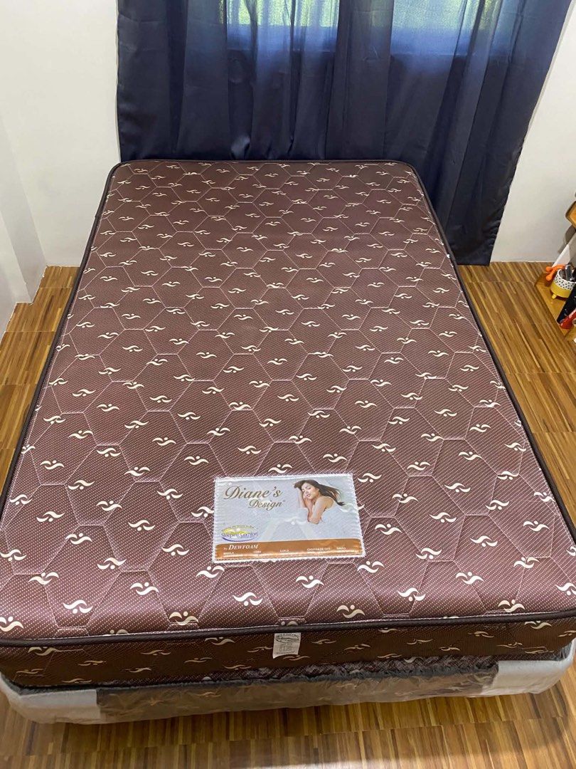 Comfort Spring Bed - Double (Category: Bed Frames & Mattresses) located in Bulacan. Submitted by microminimom (Listing ID 1447775012, Image 1). Description: - Diane's Design Sleeping Comfort spring bed by Dewfoam - Double size mattress - Color: Brown with hexagonal pattern - Like new, lower spring base is still in original plastic wrapping - no issues - RFS: Moving Out.