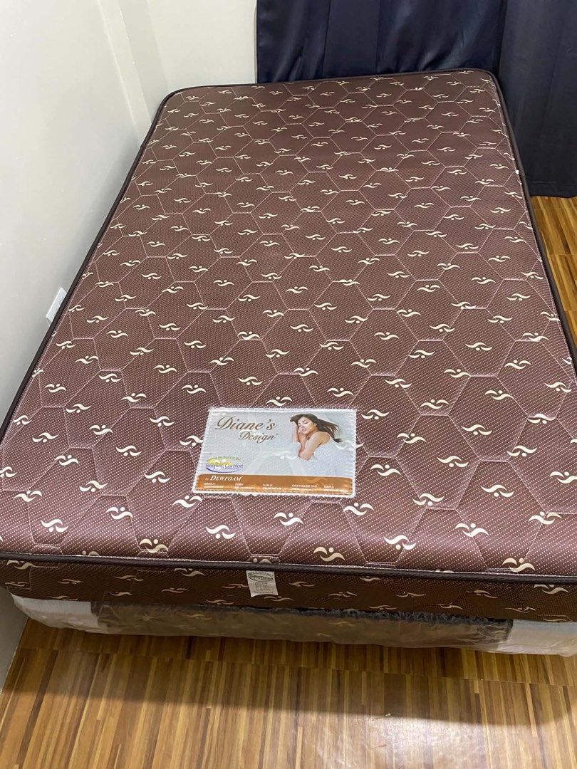 Comfort Spring Bed - Double (Category: Bed Frames & Mattresses) located in Bulacan. Submitted by microminimom (Listing ID 1447775012, Image 2). Description: - Diane's Design Sleeping Comfort spring bed by Dewfoam - Double size mattress - Color: Brown with hexagonal pattern - Like new, lower spring base is still in original plastic wrapping - no issues - RFS: Moving Out.