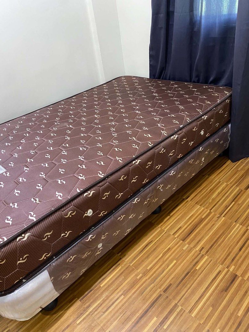Comfort Spring Bed - Double (Category: Bed Frames & Mattresses) located in Bulacan. Submitted by microminimom (Listing ID 1447775012, Image 3). Description: - Diane's Design Sleeping Comfort spring bed by Dewfoam - Double size mattress - Color: Brown with hexagonal pattern - Like new, lower spring base is still in original plastic wrapping - no issues - RFS: Moving Out.