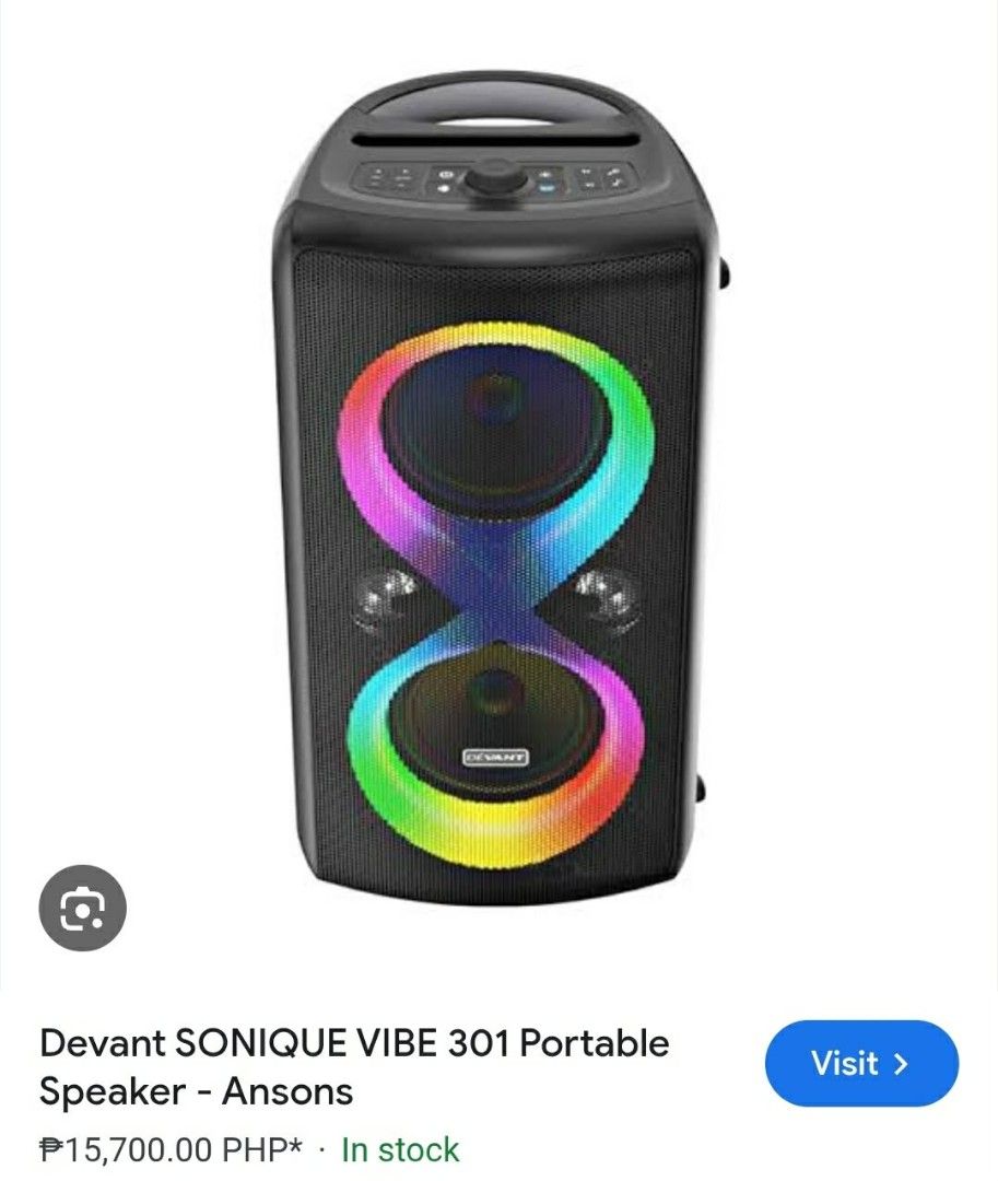 Devant SONIQUE VIBE 301 Portable Speaker with 2 Wireless Mics (Category: Soundbars, Speakers & Amplifiers) located in Pasig City. Submitted by lovely.8victoriousrealty (Listing ID 1447702656, Image 2). Description: - Devant SONIQUE VIBE 301 portable speaker - Features colorful LED lights - Includes 2 FREE wireless microphones - Ideal for parties and events - Original Price: P16,500.00 - 2x lant nagamit good as new.