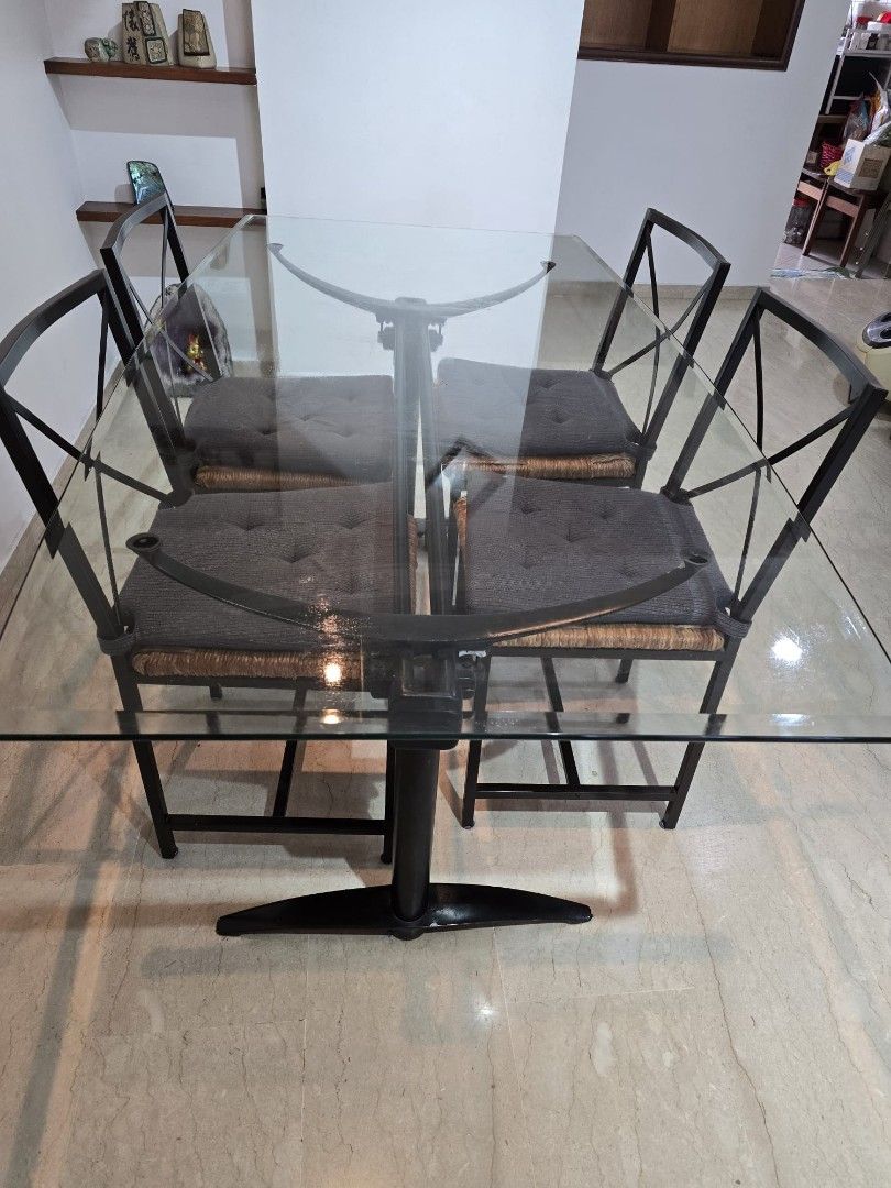 Dining table set (Category: Tables & Sets) located in Singapore. Submitted by nanafar (Listing ID 1447697311, Image 1). Description: L167cm x W91.5cm x H74.5cm It comes in set $120 If you interested only on the follows: Table only $100 Chairs $5 each - will give together with the cushions please arrange own transport kindly dm if interested.