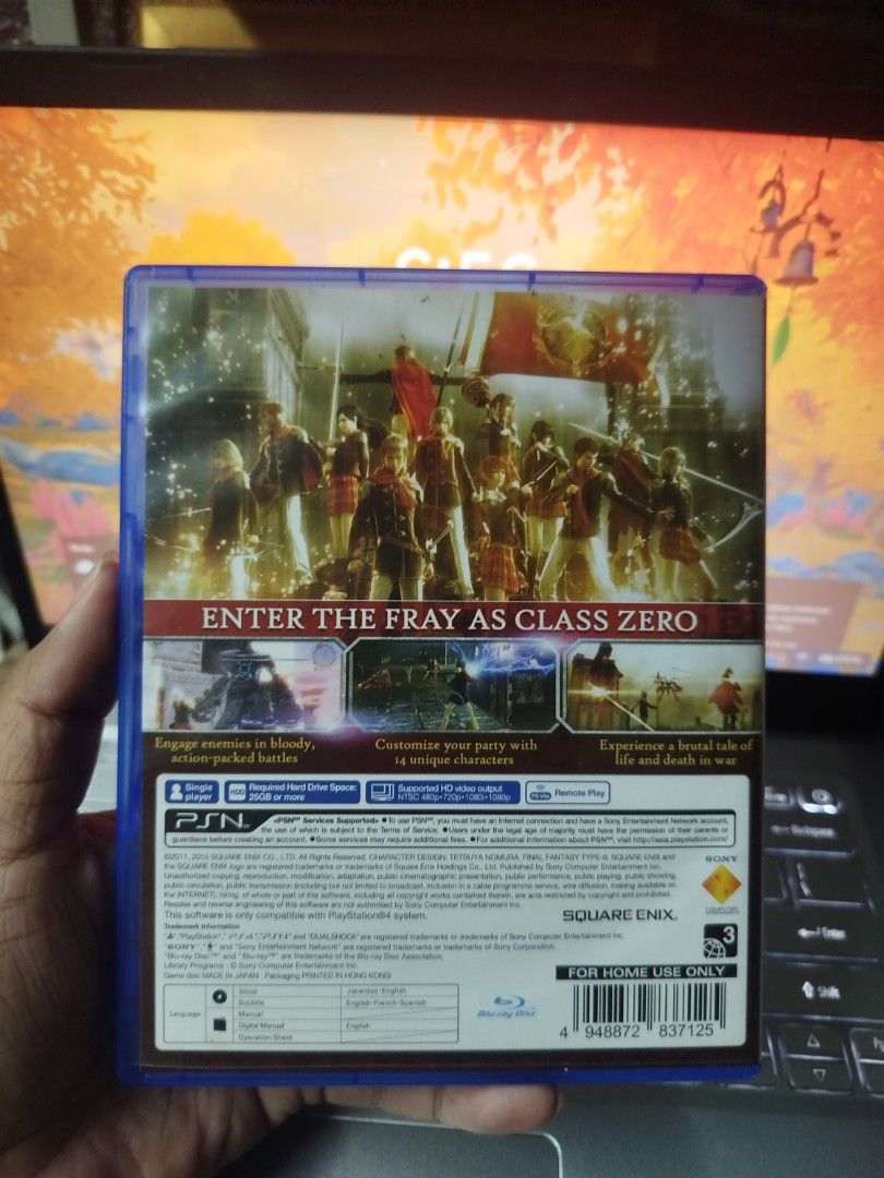 Final Fantasy Type-0 HD PS4 Game (Category: PlayStation) located in Binan City. Submitted by pumpkiiin02 (Listing ID 1447795770, Image 2). Description: - Final Fantasy Type-0 HD for PlayStation 4 - Case also looks good - Includes original manual - Perfect for fans of the Final Fantasy series Can trade for Final Fantasy X or Final Fantasy XII.