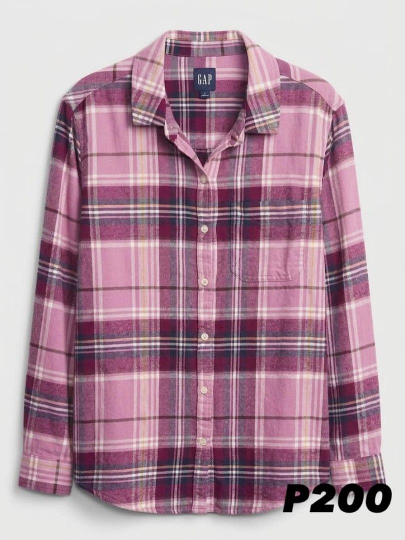 GAP Pink Plaid Flannel Shirt (Category: Tshirts & Polo Shirts ) located in Manila. Submitted by hershey0304 (Listing ID 1447821816, Image 1). Description: - Classic pink plaid flannel shirt from GAP - Long sleeves with button cuffs - Single chest pocket - Soft and comfortable material - Ideal for layering or wearing solo - Effortless casual styling.
