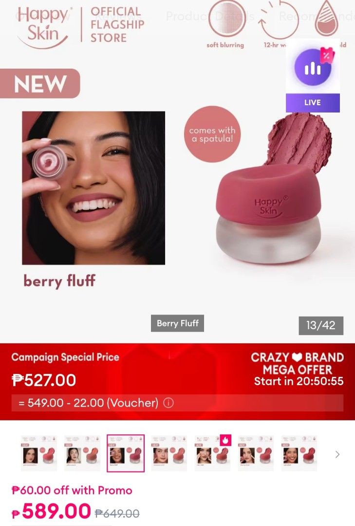Happy Skin Mallow Pot Berry Fluff (Category: Makeup) located in Quezon City. Submitted by closetjordy (Listing ID 1447842851, Image 1). Description: Reason for Selling: Too many blushes.