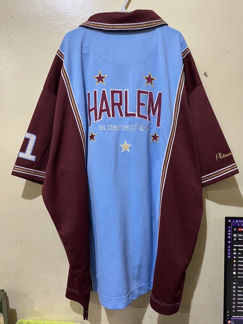 Harlem Globetrotters Button-Up Jersey Shirt (Category: Tshirts & Polo Shirts ) located in Pasay City. Submitted by 4zalea (Listing ID 1447843711, Image 2). Description: 34x36 6xl Harlem Globetrotters button-up jersey shirt - Colorway: Light blue and maroon - Features embroidered 'Harlem Globetrotters' on the back - Classic collar and button closure - Ideal for any basketball fan - Please check photos for detailed condition.