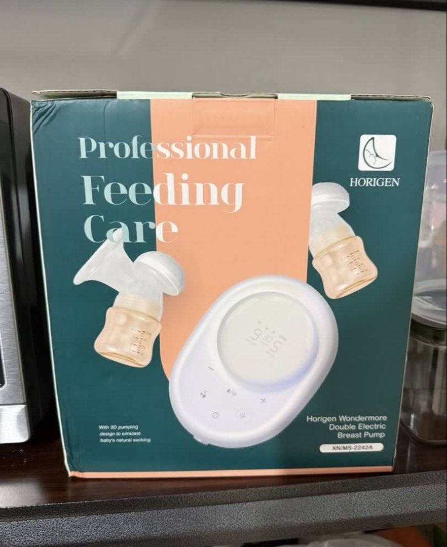 Horigen Wondermore Double Electric Breast Pump (Category: Breastfeeding & Bottle Feeding) located in Makati City. Submitted by arianne97 (Listing ID 1447719215, Image 2). Description: - Horigen Wondermore Double Electric Breast Pump - Professional feeding care for mothers - Includes: pump, tubing, bottles - Easy to use and clean - Feel free to message me with any questions. - with horigen hands free cups 2pcs -used only for 3 mos - FREE nippl* me