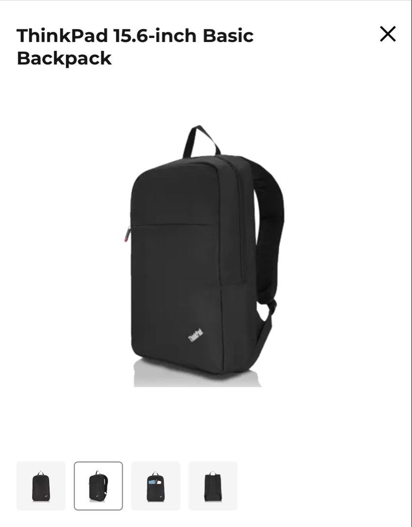 Lenovo ThinkPad 15.6-inch Basic Backpack (Category: Backpacks) located in Quezon City. Submitted by aa514 (Listing ID 1447865201, Image 2). Description: - Fits up to a 15.6-inch laptop - Convenient front zip pocket - Comfortable padded straps - Spacious main compartment for essentials - Ideal for work, school, or daily use - Brand new, in original packaging Est value P865 Selling price at website with discount- P692.