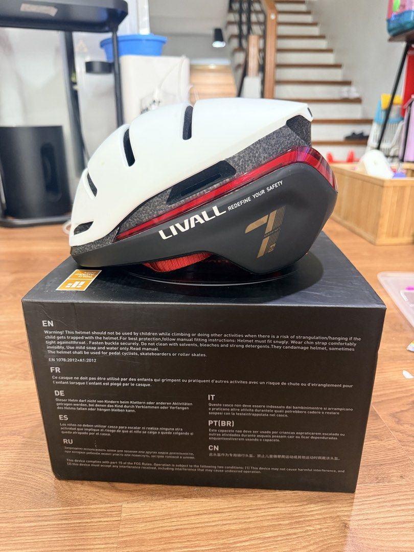 LIVALL EVO21 Smart Helmet with Bling Remote (Category: Helmets and other Riding Gears) located in San Juan City. Submitted by jerliu (Listing ID 1447727484, Image 3). Description: - LIVALL EVO21 Smart Helmet (Medium) - Color: White with black and red accents - Includes: Bling Remote BR80, bag, manuals and box - Benefit: Greatly enhances cycling safety Rarely used. Less than 5x https://livall.com/products/evo21.