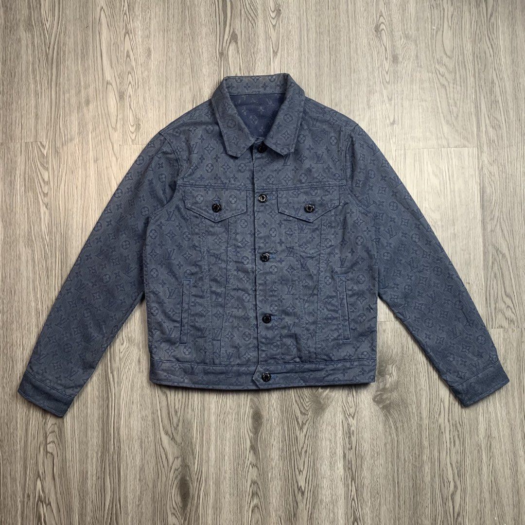 Louis Vuitton Blue Denim Monogram Jacket (Category: Luxury Apparel) located in Cebu City. Submitted by devourapparel.ph (Listing ID 1447836503, Image 1). Description: WTS! Louis Vuitton Blue Denim Monogram Jacket - Presentable - Width: 20 inches - Length: 25 inches - Color rate: 9.7/10 - Excellent condition - No issue Price: 10,800.