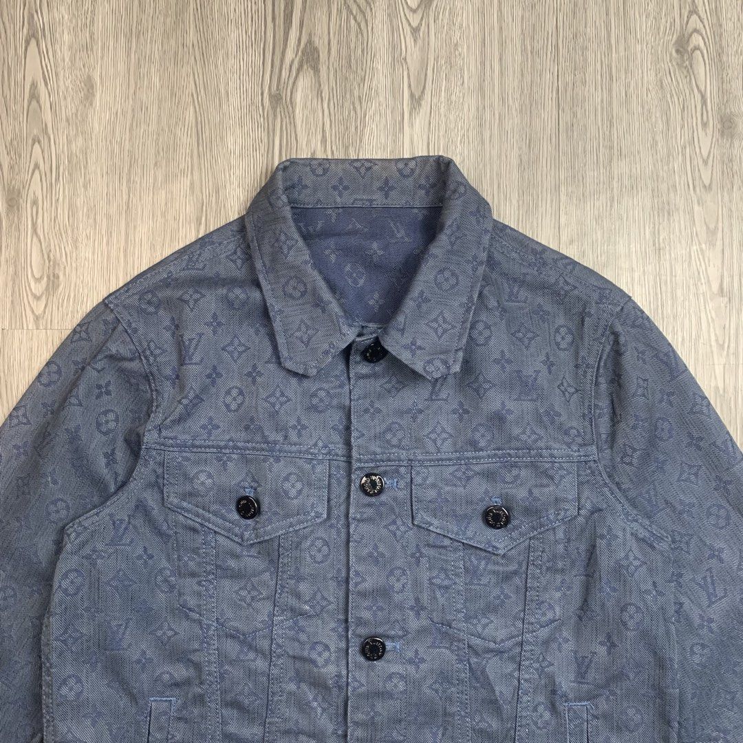 Louis Vuitton Blue Denim Monogram Jacket (Category: Luxury Apparel) located in Cebu City. Submitted by devourapparel.ph (Listing ID 1447836503, Image 2). Description: WTS! Louis Vuitton Blue Denim Monogram Jacket - Presentable - Width: 20 inches - Length: 25 inches - Color rate: 9.7/10 - Excellent condition - No issue Price: 10,800.