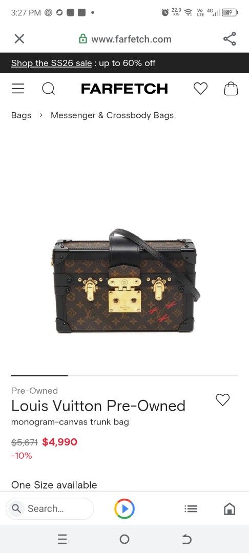 Louis Vuitton Monogram Trunk Bag (Category: Luxury Bags & Wallets) located in Carmen. Submitted by badkiss_coffee26 (Listing ID 1447749345, Image 2). Description: - Pre-owned Louis Vuitton trunk bag - Classic monogram canvas - Elegant gold hardware - Secure clasp closure - Includes detachable strap - A unique statement piece for collectors.