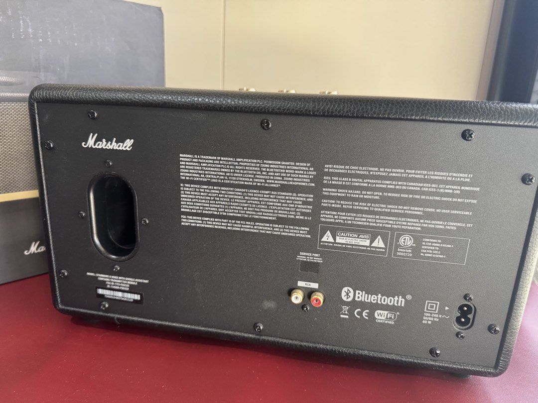 Marshall Stanmore II Voice Bluetooth Speaker (Category: Soundbars, Speakers & Amplifiers) located in Davao. Submitted by thebgreatbigbear (Listing ID 1447764875, Image 3). Description: - Marshall Stanmore II Voice Speaker - Connectivity: Bluetooth, Wi-Fi, AUX - Controls: Volume, Bass, Treble - Built-in Google Assistant - Includes Original Box - Delivers Great Sound.