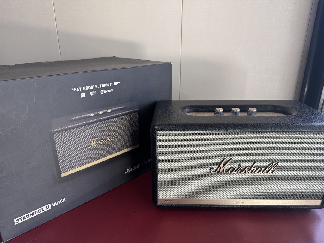 Marshall Stanmore II Voice Bluetooth Speaker (Category: Soundbars, Speakers & Amplifiers) located in Davao. Submitted by thebgreatbigbear (Listing ID 1447764875, Image 2). Description: - Marshall Stanmore II Voice Speaker - Connectivity: Bluetooth, Wi-Fi, AUX - Controls: Volume, Bass, Treble - Built-in Google Assistant - Includes Original Box - Delivers Great Sound.
