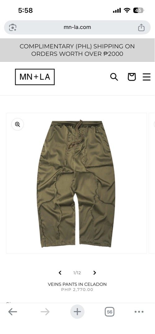 MN+LA Veins Pants in Celadon XL (Category: Joggers) located in Quezon City. Submitted by oldbutgold1995 (Listing ID 1447878745, Image 3). Description: For context waist ko ay 30-31 Vein Pants in Celadon (XL) Worn once - never washed - ₱1,400 (original price 2,770) Issues: none, literally like brand new.