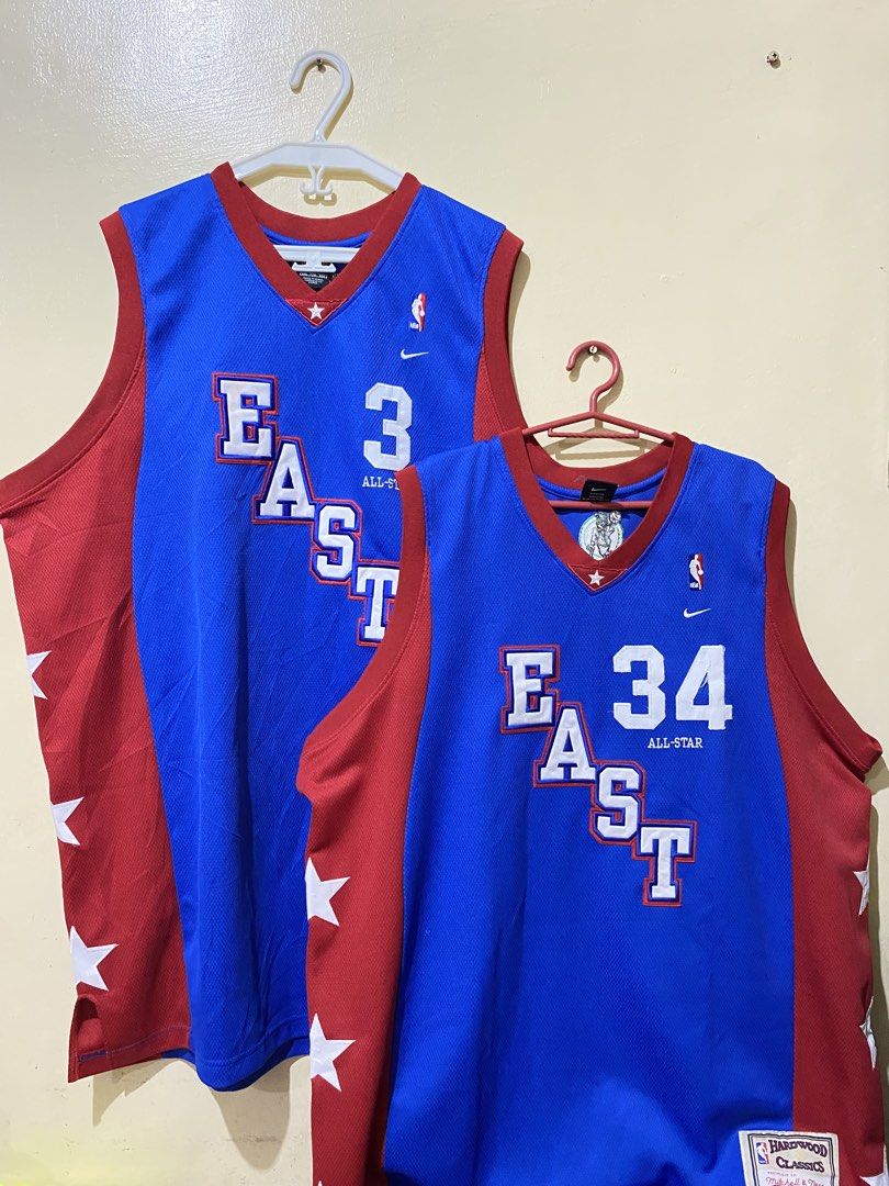 NBA All-Star East Jerseys - Iverson & Pierce (Category: Activewear) located in Pasay City. Submitted by 4zalea (Listing ID 1447843715, Image 1). Description: - Two NBA All-Star East jerseys - Allen Iverson #3 jersey - Paul Pierce #34 jersey - Color: Blue with red sides and white stars - Paul Pierce jersey features Hardwood Classics tag - Ideal for NBA collectors and fans.