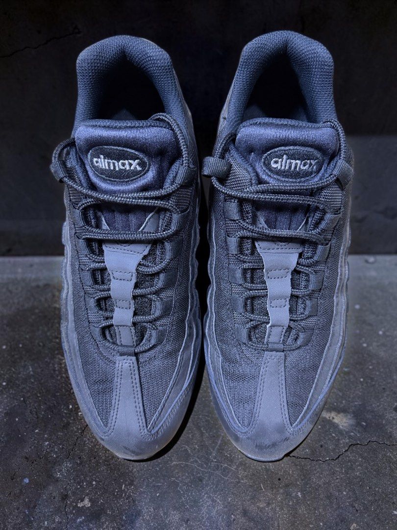 Nike Air Max 95 Essential Triple Black - US 10 (Category: Sneakers) located in Bulacan. Submitted by surewinstuff (Listing ID 1447878648, Image 2). Description: - Classic Nike Air Max 95 - All-black colorway - Mesh and synthetic upper - Visible Air Max cushioning in the sole - Staple for any sneaker collection - Used once.
