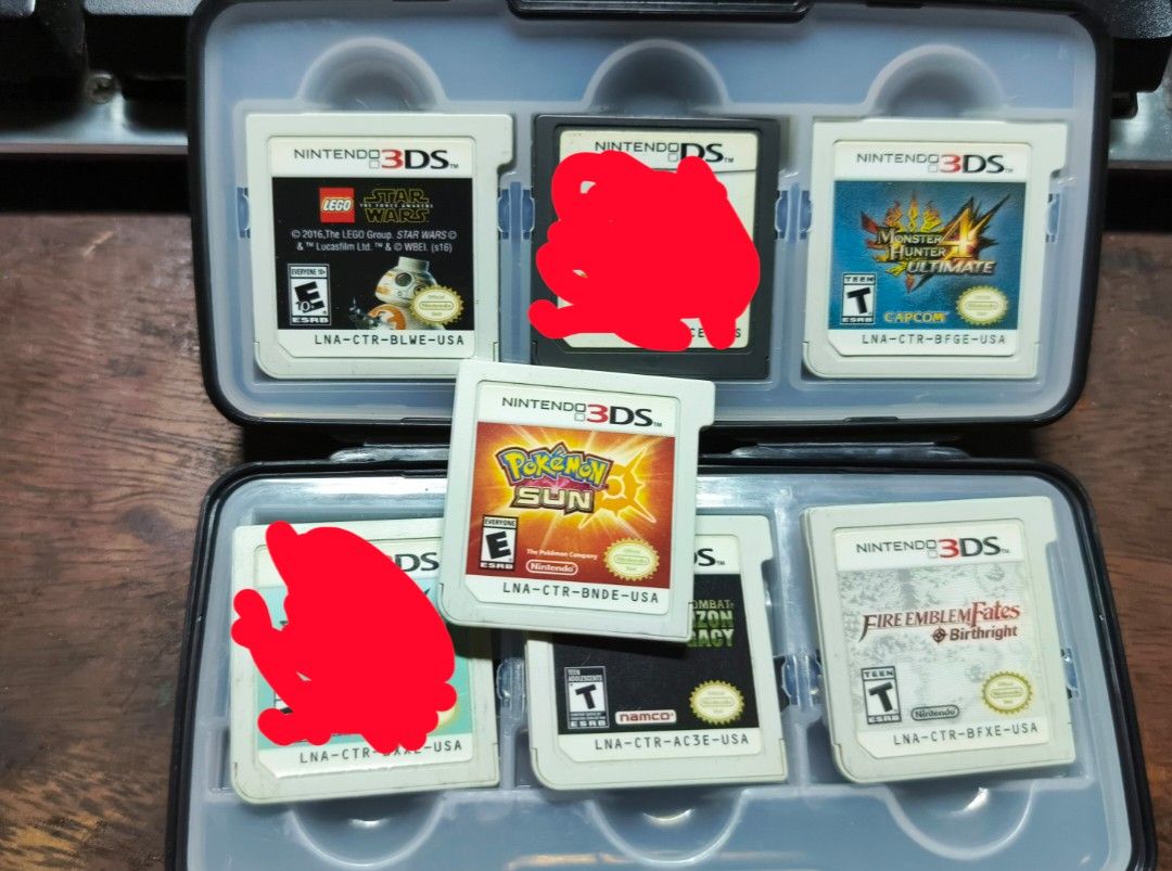 Nintendo 3DS XL with Games and Case (Category: Nintendo) located in Muntinlupa City. Submitted by jballsofsteel (Listing ID 1446260671, Image 1). Description: - Nintendo 3DS XL console - Includes game case with 6 games: - Lego Star Wars - Pokemon Sun - Monster Hunter Generations - Fire Emblem Fates - Console shows some signs of wear but is fully functional. - Excellent bundle for any gamer with 400+ games in 1 lots of pokemon games looking for a 