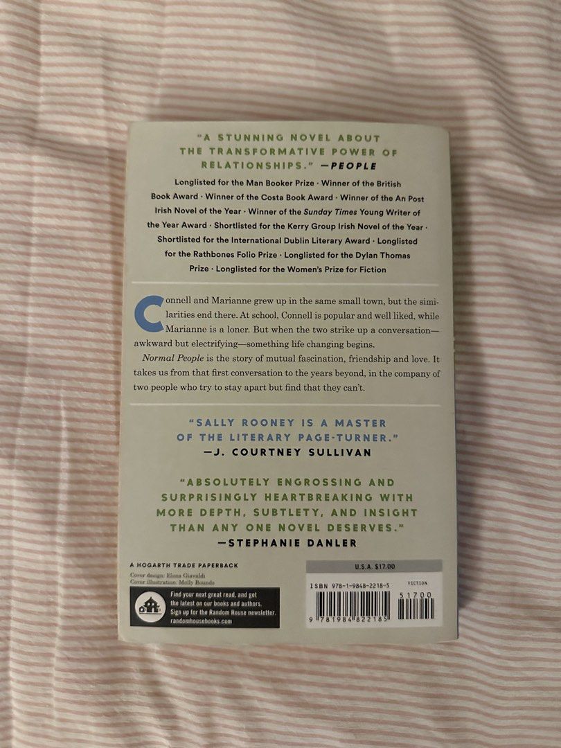 Normal People by Sally Rooney Paperback Novel (Category: Storybooks) located in Manila. Submitted by acairefresher (Listing ID 1447709241, Image 2). Description: - Title: Normal People - Author: Sally Rooney - Awards: New York Times Bestseller, Longlisted for Man Booker Prize, Won Costa Book Award - Story: A character-driven novel about Connell and Marianne. - Recommended for: Readers who enjoy deep character studies..