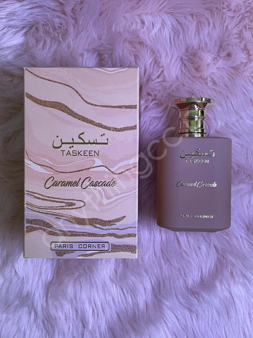 Paris Corner Taskeen Caramel Cascade Eau de Parfum (Category: Fragrance & Deodorants) located in Binan City. Submitted by anythingcc (Listing ID 1447816560, Image 1). Description: Few spray missing, still almost full.
