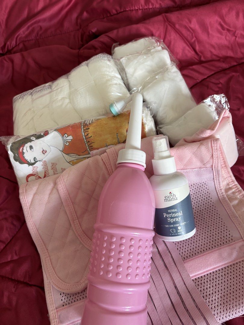 Postnatal Essentials Bundle (Category: Maternity Care) located in Singapore. Submitted by thryftchic (Listing ID 1447719768, Image 1). Description: The essentials you need during your postnatal hospital stay! Bundle Includes: • Belly binder • Peri bottle • Earth Mama Perineal Spray • Disposable maternity underwear • Maternity pads Selling my postpartum recovery essentials at a low price so another mummy can make good use of them. I only used thes