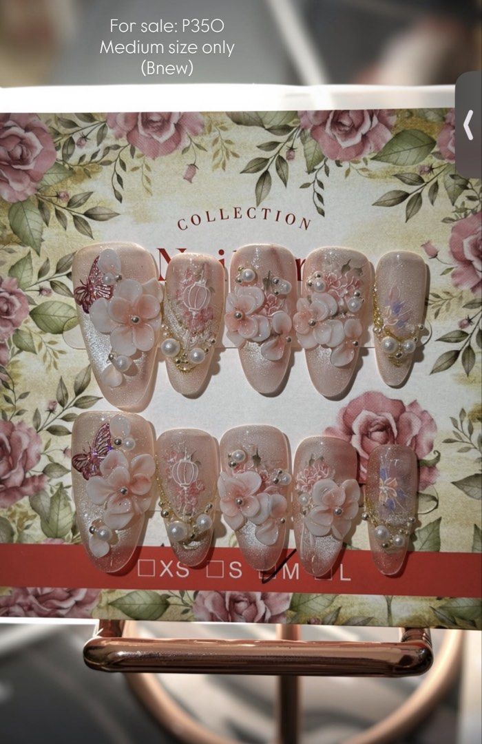 Premium 3D Flower handmade Press-On Nails - Medium Size (Category: Hands & Nails) located in Cainta. Submitted by closetdclutter (Listing ID 1447856041, Image 3). Description: Medium size only, comes with tools Pick up only P350 each .