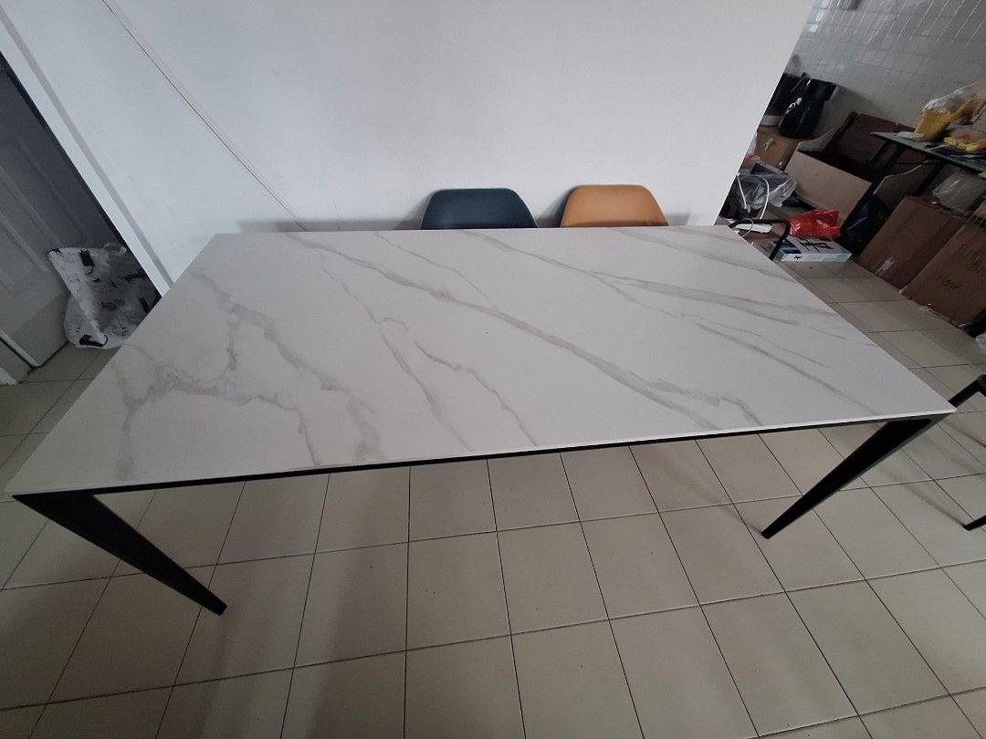 Rectangular Table Marble -like Dining Table (Category: Tables & Sets) located in Singapore. Submitted by sweesweemojo (Listing ID 1447759494, Image 1). Description: Matt Finish size 180x90cm.