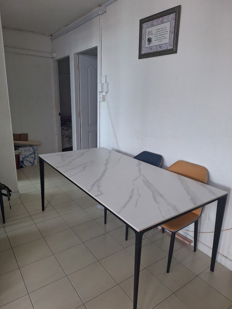 Rectangular Table Marble -like Dining Table (Category: Tables & Sets) located in Singapore. Submitted by sweesweemojo (Listing ID 1447759494, Image 3). Description: Matt Finish size 180x90cm.