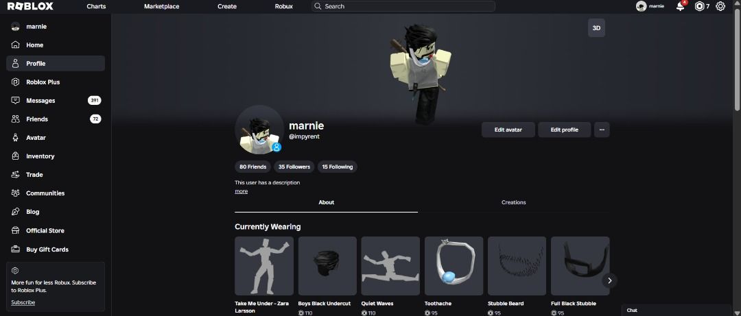 Roblox Account w/ Korblox (Category: In-Game Products) located in Cebu City. Submitted by noirwither (Listing ID 1447737681, Image 1). Description: Chat with me for more infos!! Selling my personal roblox account, quit na si me.