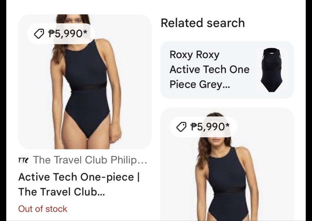 Roxy Black One-Piece Onesie Surf Swimsuit (Category: Bikinis & Swimsuits) located in Manila. Submitted by dmmai (Listing ID 1447818325, Image 3). Description: - Roxy black one-piece swimsuit - High neckline - Stylish back cutout detail - Branded band around the waist - Comfortable and chic for beach or pool days - Brand new with tag - Best price posted, was Php5,990.