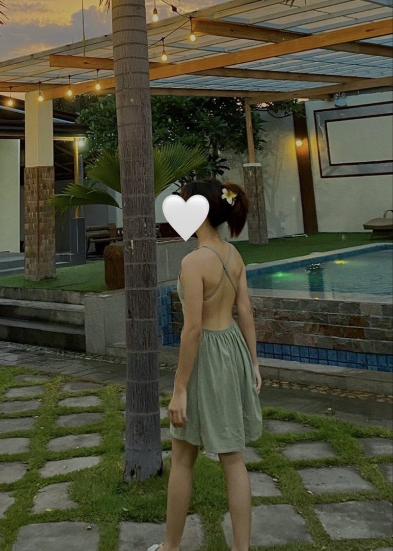 Julia Backless Linen Mini Dress (Category: Dresses) located in Arayat. Submitted by decluk8 (Listing ID 1447880619, Image 1). Description: Color: Sage Green Size: Small W/ adjustable straps.