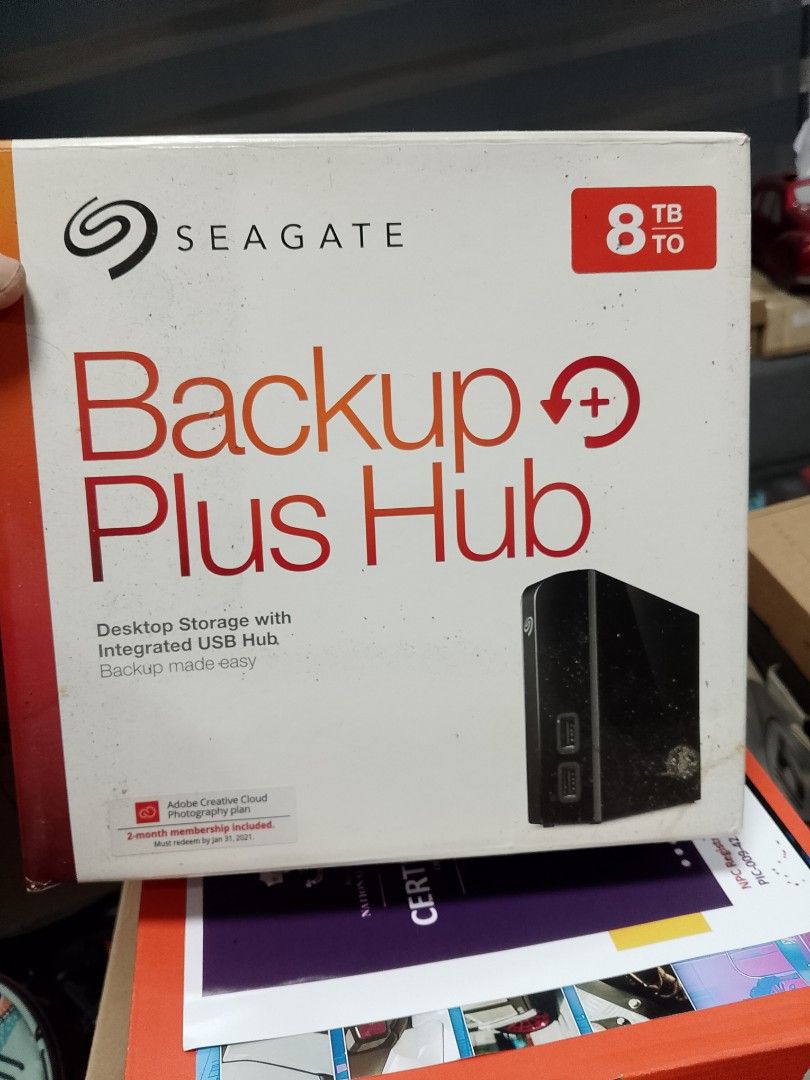 Seagate Backup Plus Hub 8TB Desktop Storage (Category: Hard Disks & Thumbdrives) located in Quezon. Submitted by lled23 (Listing ID 1447851781, Image 2). Description: - Brandnew and sealed - Seagate Backup Plus Hub - 8TB desktop storage capacity - Integrated USB hub for convenient device connection - Simplified backup process - Includes Adobe Creative Cloud Photography plan - Ideal for storing all your files and photos note: original price is 20k