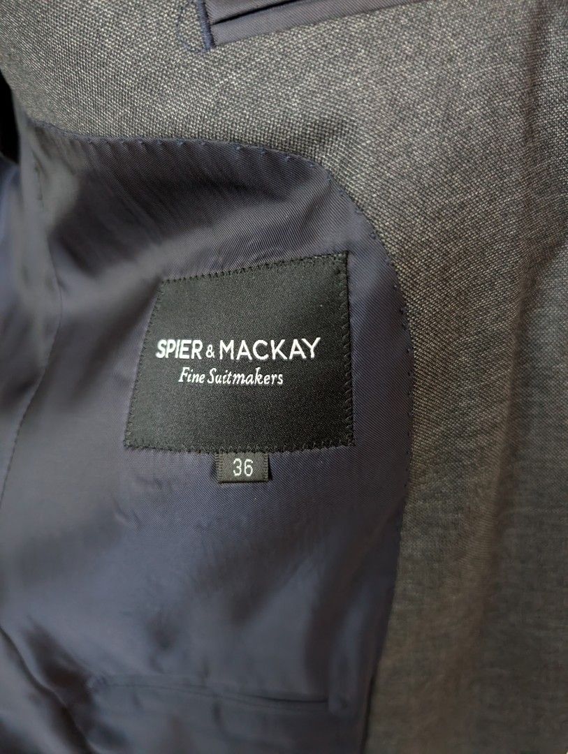 Spier & Mackay Grey Wool Suit Jacket 36 Guabello Fabric (Category: Coats, Jackets and Outerwear) located in Manila. Submitted by princeton_hk (Listing ID 1447723619, Image 3). Description: - Grey wool suit jacket by Spier & Mackay - Excellent like new condition - Made with premium Guabello Super 130's fabric, charcoal grey - Size: 36. I am 5'10" 72 pounds, and this fits well. - half-canvas lining, NOT FUSED - 3 in-wide Lapels, two flap pockets - 
