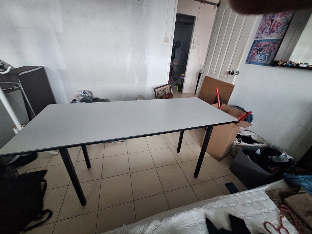 Study Table Foldable (Category: Tables & Sets) located in Singapore. Submitted by sweesweemojo (Listing ID 1447763986, Image 2). Description: 152x60 cm foldable table solid wood metal legs.