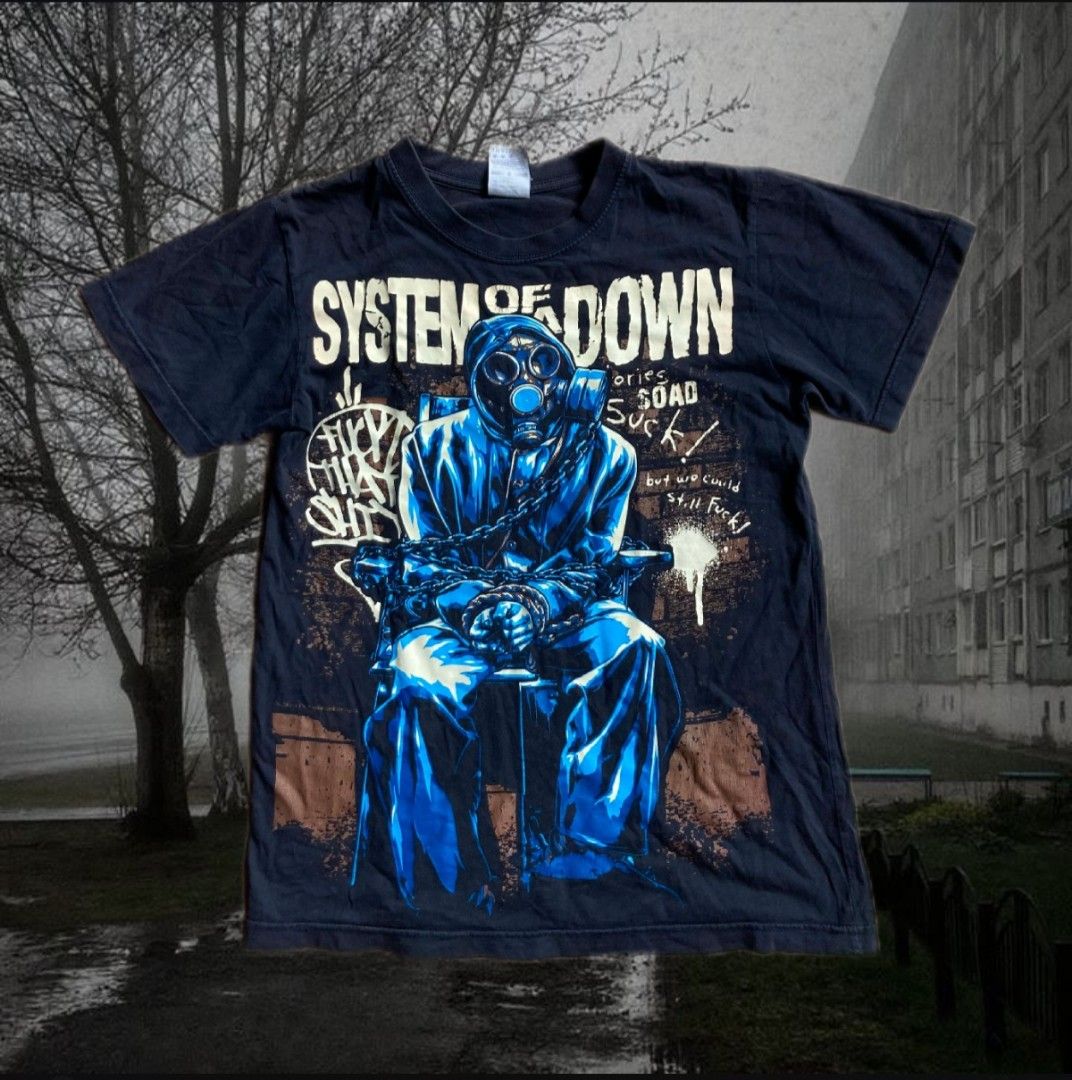System of a Down (Category: Tshirts & Polo Shirts ) located in Naga. Submitted by grunchieeeerr (Listing ID 1447840577, Image 1). Description: 17x24 System of a Down gas mask band tee. Some small holes. Great for fans!.