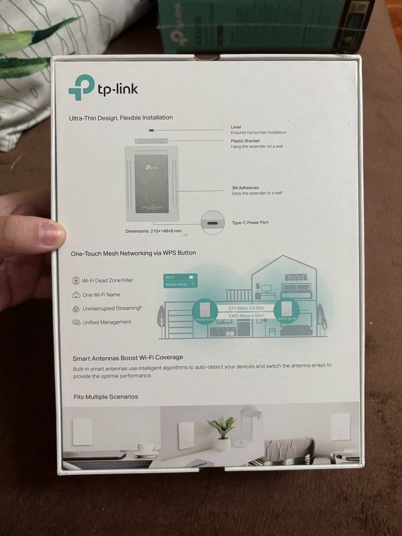 TP-Link AX3000 Wi-Fi 6 Archer Air E5 Range Extender (Category: Networking) located in Valenzuela. Submitted by graciadianna (Listing ID 1447811742, Image 2). Description: - TP-Link AX3000 Wi-Fi 6 Range Extender (Archer Air E5) - Ultra-thin design for a sleek look - Easily boost Wi-Fi coverage throughout your home - Works seamlessly with any existing Wi-Fi router - Simple mesh networking with WPS button - Smart antennas for optimized Wi-Fi perform