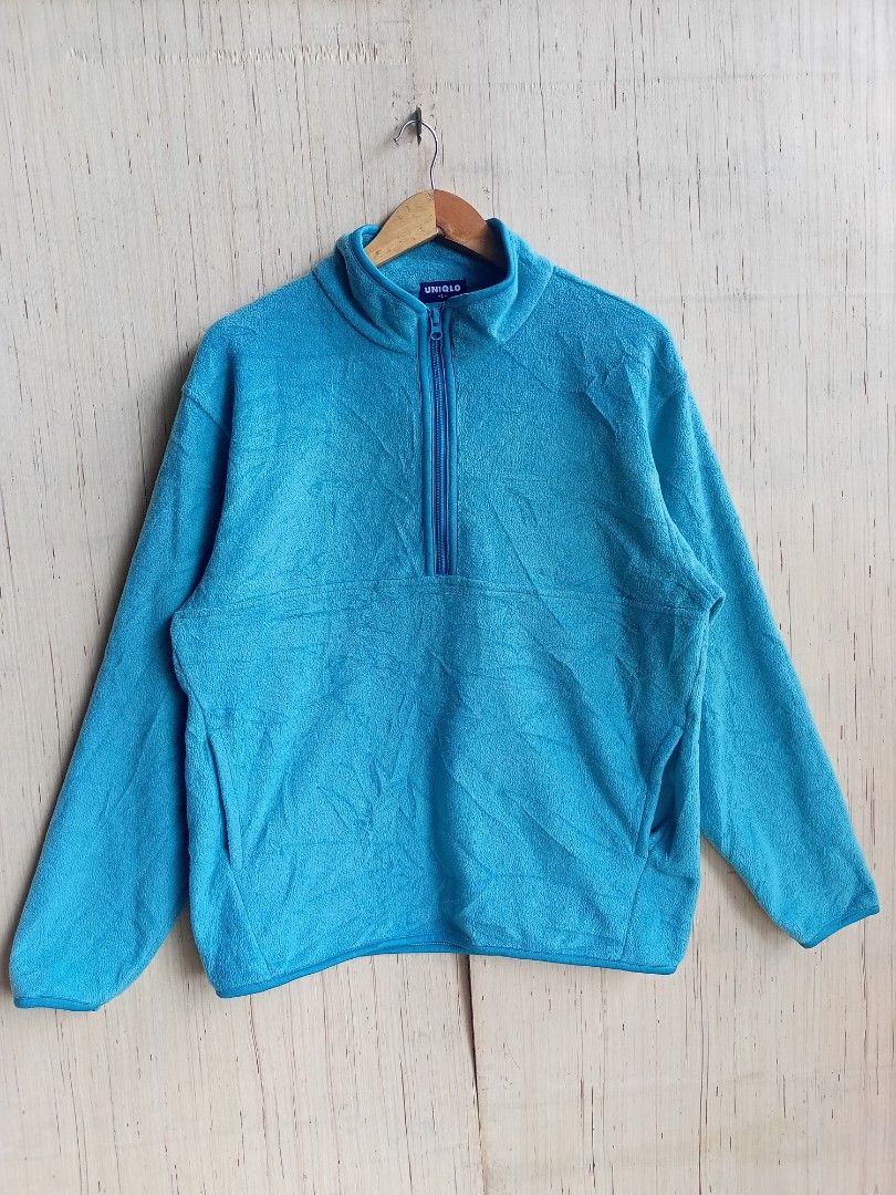 Uniqlo Blue Fleece Half Zip Pullover Size L (Category: Coats, Jackets and Outerwear) located in Baguio. Submitted by thriftmerchant (Listing ID 1447845188, Image 2). Description: - Uniqlo Fleece Pullover - Bright Blue Color - Half Zip Neckline - Material: 100% Polyester - Size: Large (L) - Ideal for layering or standalone wear - Comfortable and warm -Dimes 22x27 .
