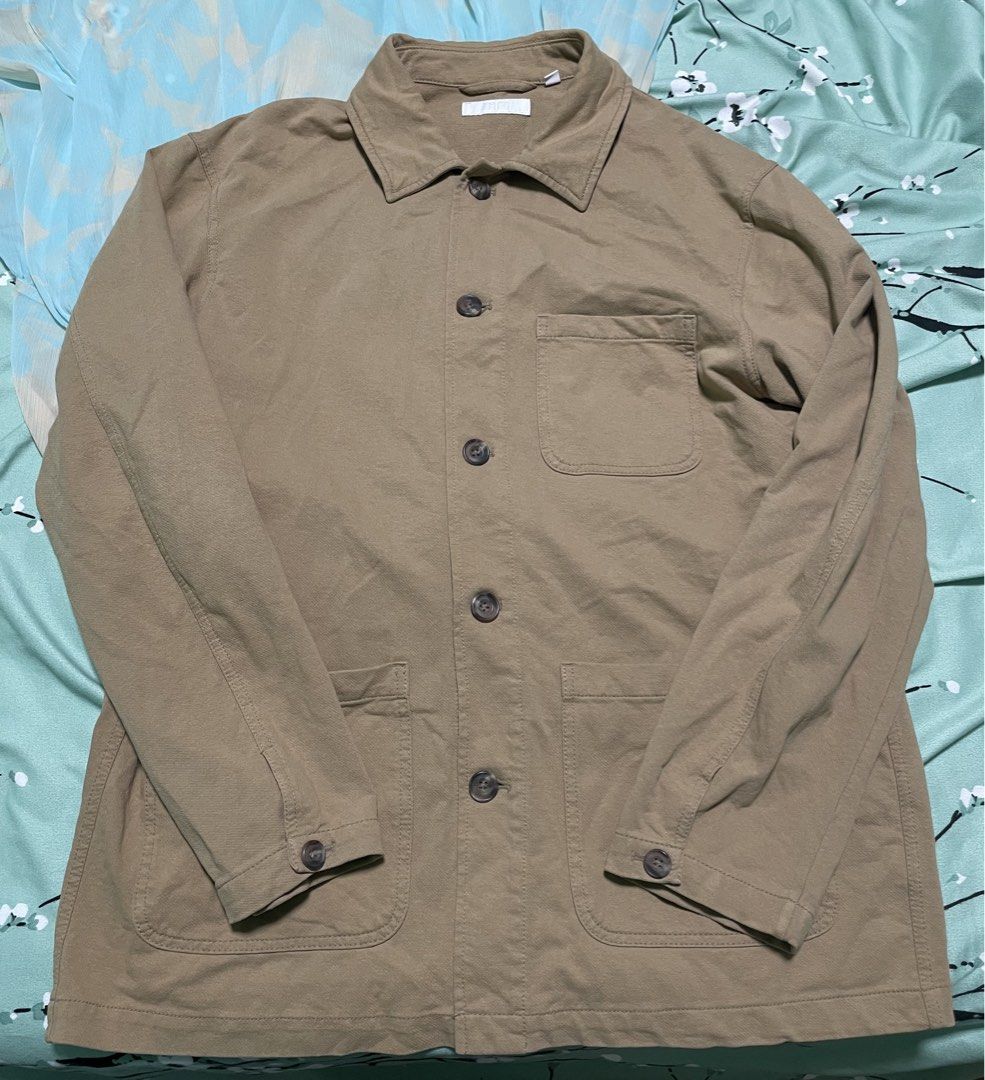 Uniqlo Work Jacket Khaki (Category: Coats, Jackets and Outerwear) located in Quezon City. Submitted by abc2xxx (Listing ID 1447691095, Image 1). Description: Used Uniqlo Work Jacket - Color: Khaki - Size: XL (Kindly Refer to Uniqlo Sizing for Men's Jacket) - Features: Button-up front, chest pocket, two lower pockets, classic collar - Cond 9.5/10 Location: Quezon City around Congressional Extension Area.