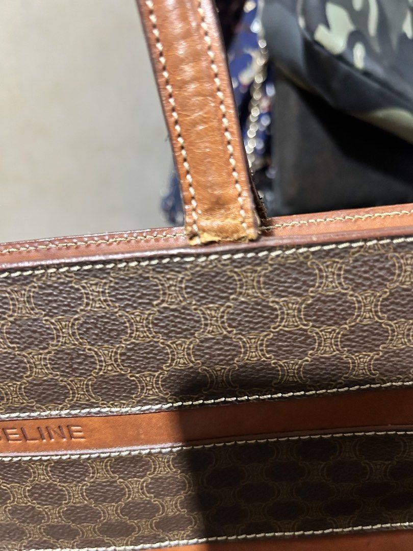 VINTAGE Celine Monogram Canvas & Leather Tote Bag (Category: Luxury Bags & Wallets) located in Quezon City. Submitted by asiaco (Listing ID 1447762370, Image 2). Description: Classic Celine monogram tote bag with brown leather trim. Shows some wear on handles. Great for everyday..