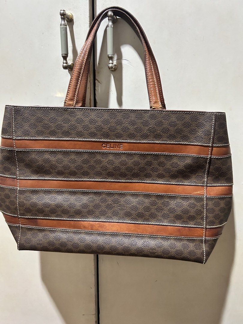 VINTAGE Celine Monogram Canvas & Leather Tote Bag (Category: Luxury Bags & Wallets) located in Quezon City. Submitted by asiaco (Listing ID 1447762370, Image 1). Description: Classic Celine monogram tote bag with brown leather trim. Shows some wear on handles. Great for everyday..