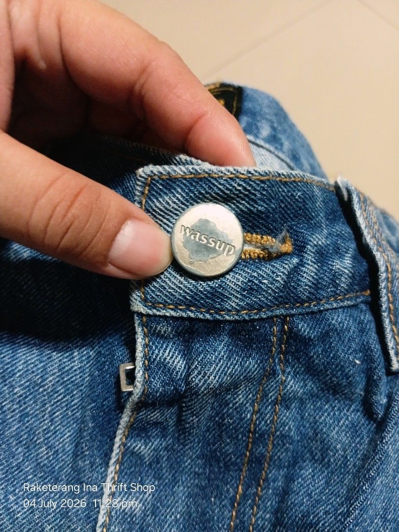 WASSUP Denim Jeans Size M 30-31 (Category: Jeans) located in Valenzuela. Submitted by AnahThrift (Listing ID 1447766979, Image 3). Description: - WASSUP denim jeans - Tagged size: M - Fits waist: 30-31 inches - Length: 42 inches - Inseam: 7.5 inches - Color: Classic blue wash - Closure: Button fly - Perfect for everyday wear.