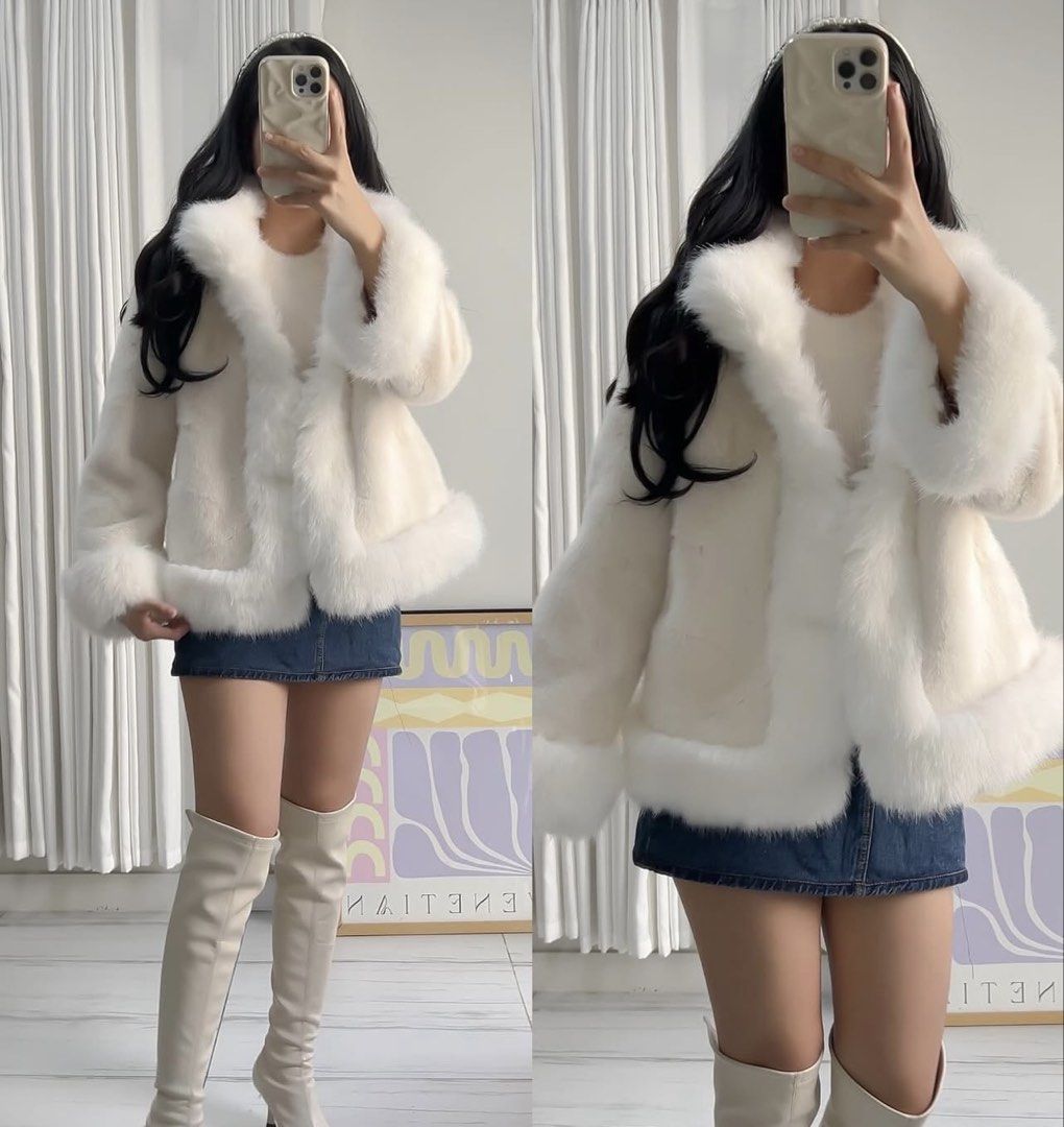 White Faux Fur Trimmed Jacket (Category: Coats, Jackets and Outerwear) located in Valenzuela. Submitted by takotteokbokki (Listing ID 1447776315, Image 1). Description: From @/coatsmnl on ig! Bought for 2k. Only selling for 1k. .
