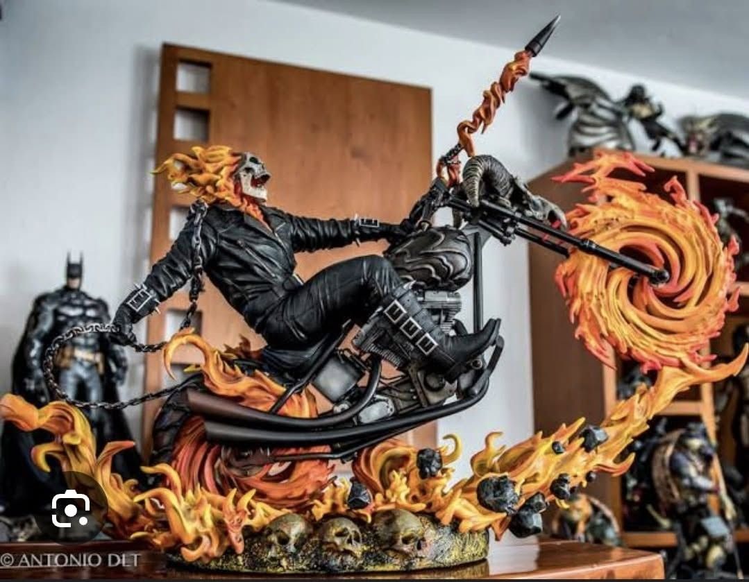 XM Studios Ghost Rider Statue (Category: Figurines & Statues) located in Quezon City. Submitted by dennis.1682 (Listing ID 1447721097, Image 1). Description: - Awesome Ghost Rider statue on his iconic motorcycle. - Highly detailed base featuring flames and skulls. - Amazing fiery effects and chain details. - Large, statement-making piece. - Perfect for any Marvel fan's collection..