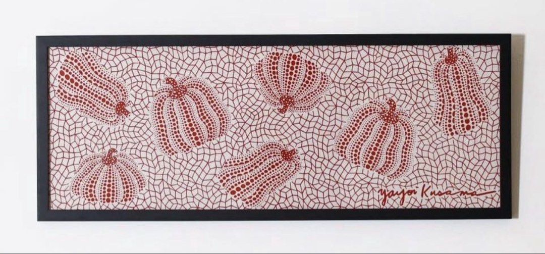 Yayoi Kusama Pumpkin Textile Artwork MOMA (Category: Art & Prints) located in Pasig City. Submitted by thetravellingguyinstyle (Listing ID 1443672537, Image 2). Description: - Featuring Yayoi Kusama's iconic pumpkin design. - White fabric with red dots and a red grid. - Brand new and sealed in its original packaging. - Php 3,995 Each - Authentic Yayoi Kusama Tenugui Artwork MOMA - Sourced from Tokyo, Japan - Approx. 90 x 30 cm .