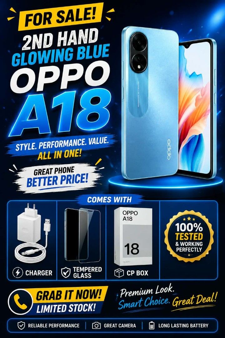 2nd hand Oppo A18 (Category: OPPO) located in Manila. Submitted by just.the.essentials (Listing ID 1447944086, Image 1). Description: .