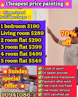 🔥Save$200-$250 For Painting Service#cheapest Price Painting Service #HDB#BTO#CONDO#LANDED#Maisonette#SHOP#OFFICE#2/3/4/5 Room Flat#Antimould Treatment#door & Pipe Paint#varnish#manpower#putty Plaster#crack Line Fixed#holes Remove#Repaint#nippon Brand#affordable Painting Service# Collection item 2