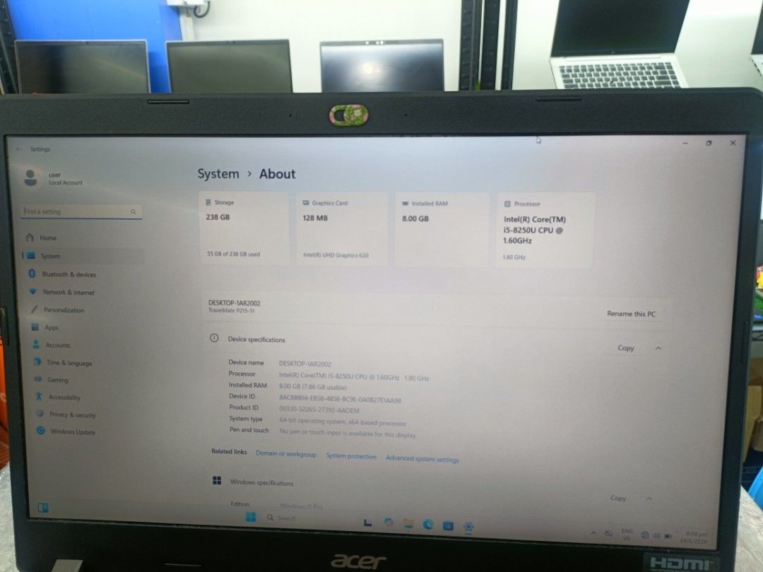 Acer Laptop Intel Core i5 8GB RAM502029161952727044